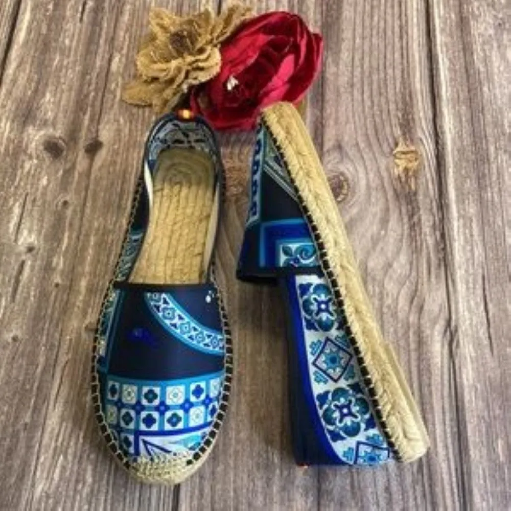Respoke Luna Blue Toyo Printed Espadrille Flats 9M