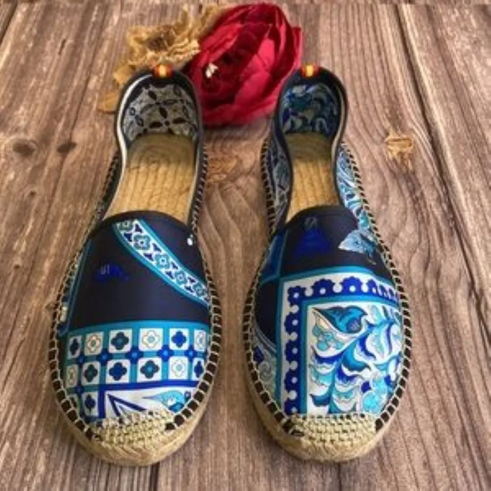 Respoke Luna Blue Toyo Printed Espadrille Flats 9M