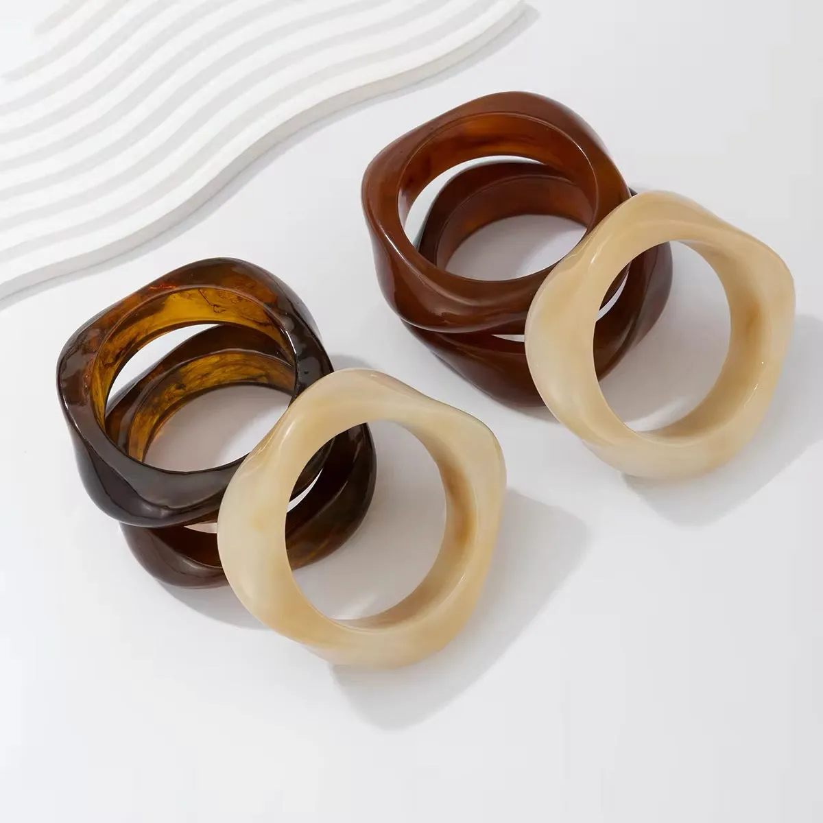 Retro Aesthetic Exaggerated Irregular Big Acrylic Bangle Bracelets