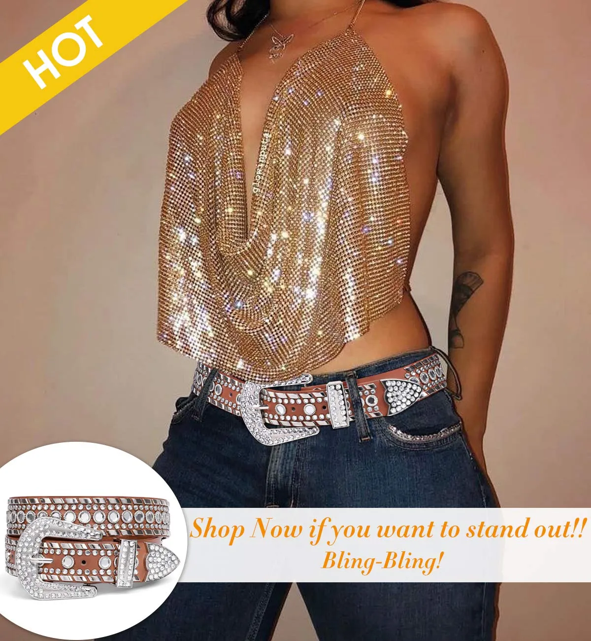 Rhinestone Belt for Men Women SUOSDEY Western Cowboy Cowgirl Bling Studded Leather Belt for Jeans Pants