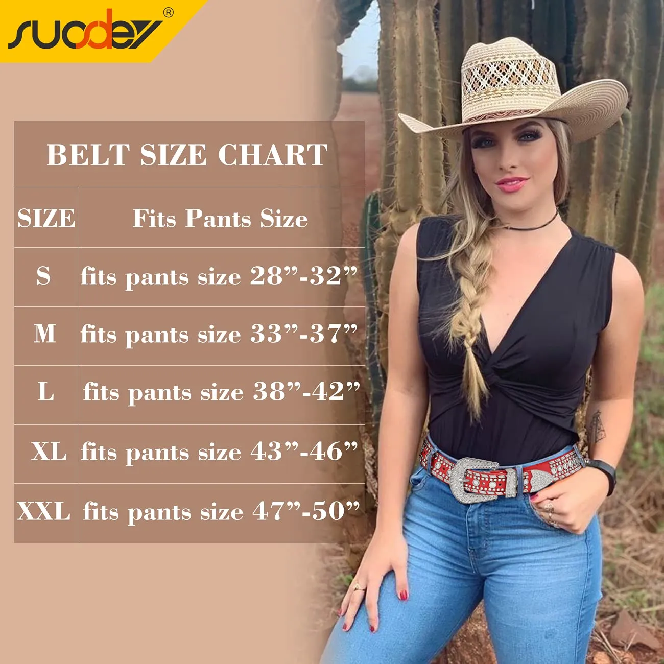 Rhinestone Belt for Men Women SUOSDEY Western Cowboy Cowgirl Bling Studded Leather Belt for Jeans Pants