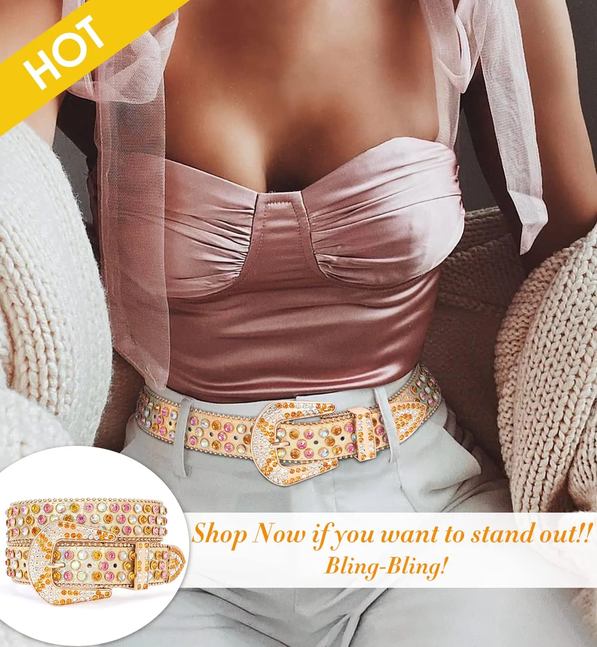 Rhinestone Belt for Men Women SUOSDEY Western Cowboy Cowgirl Bling Studded Leather Belt for Jeans Pants