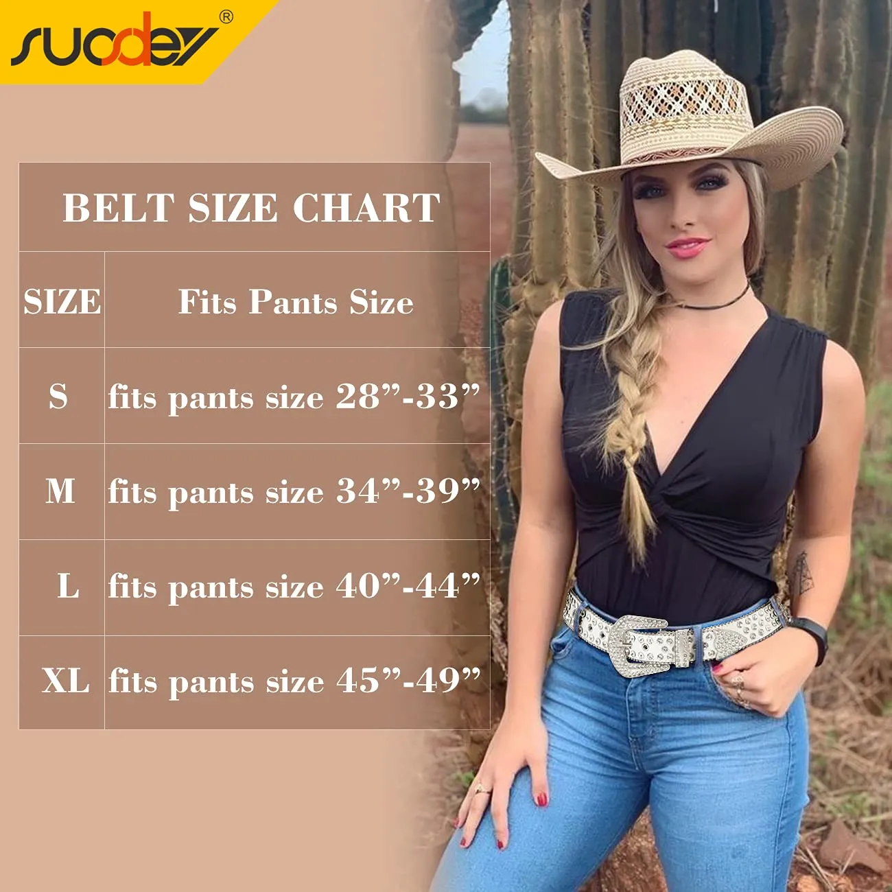Rhinestone Belt for Men Women SUOSDEY Western Cowboy Cowgirl Bling Studded Leather Belt for Jeans Pants