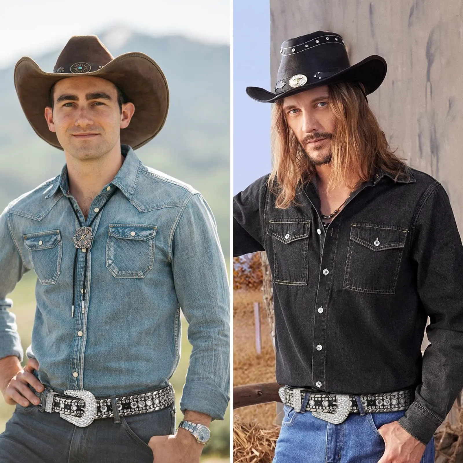 Rhinestone Belt for Men Women SUOSDEY Western Cowboy Cowgirl Bling Studded Leather Belt for Jeans Pants