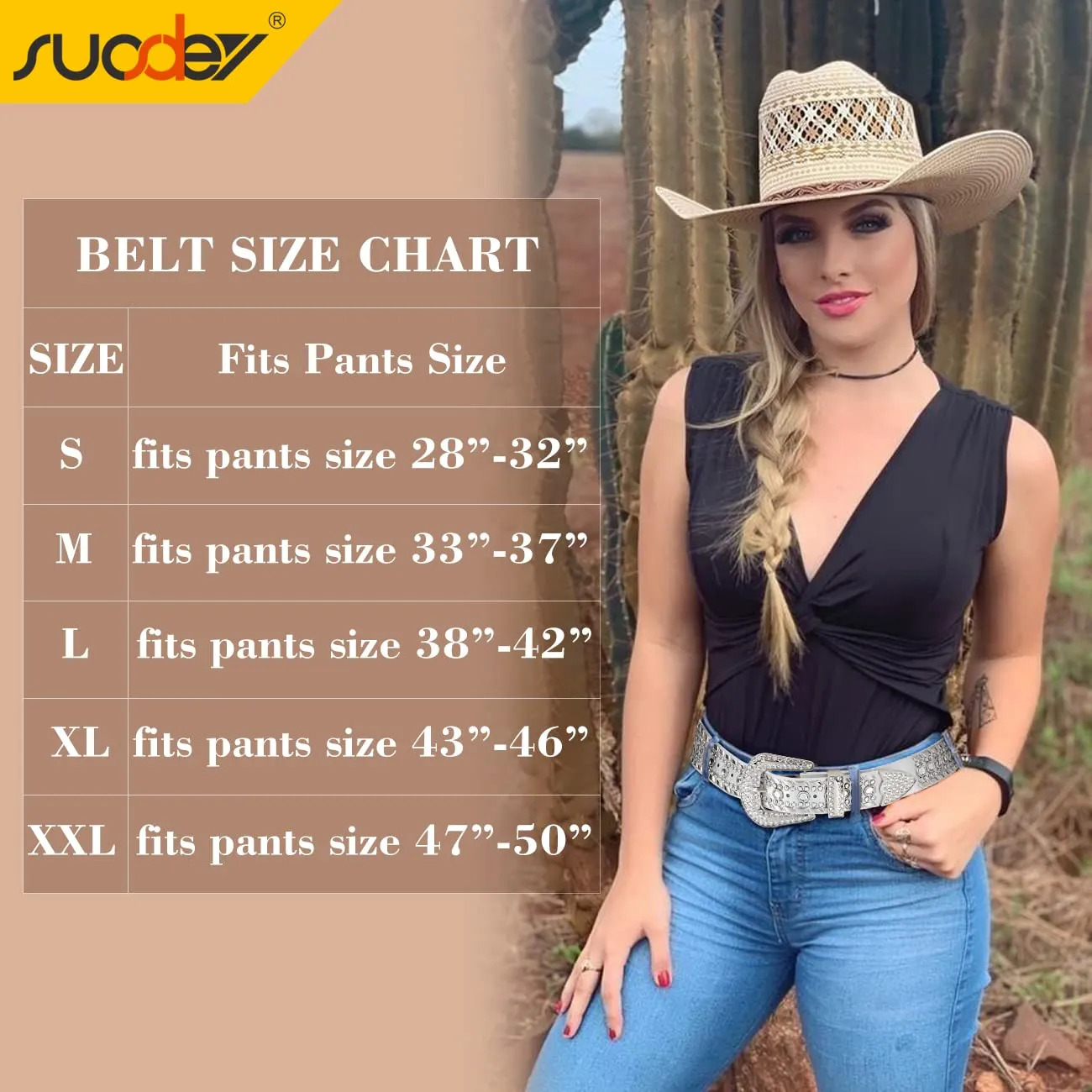 Rhinestone Belt for Men Women SUOSDEY Western Cowboy Cowgirl Bling Studded Leather Belt for Jeans Pants