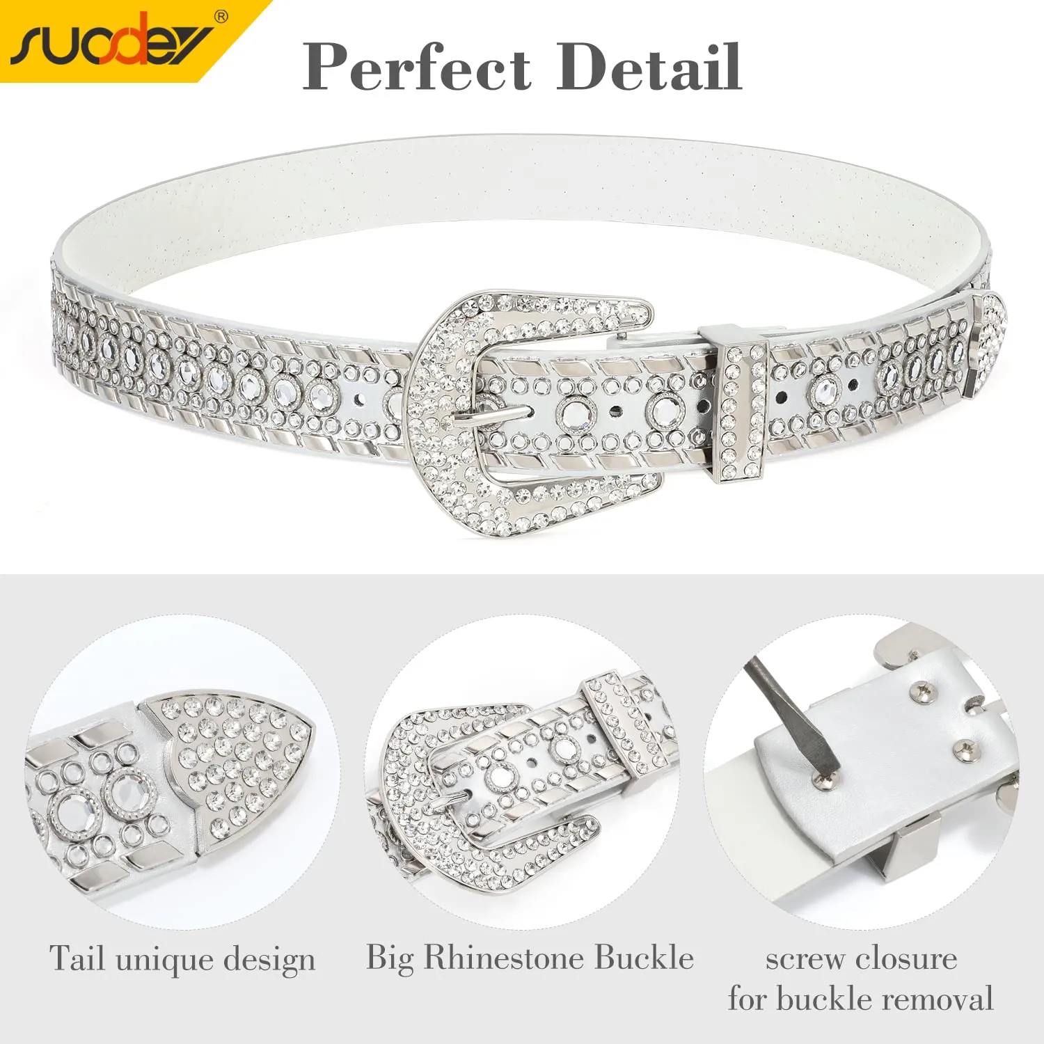 Rhinestone Belt for Men Women SUOSDEY Western Cowboy Cowgirl Bling Studded Leather Belt for Jeans Pants
