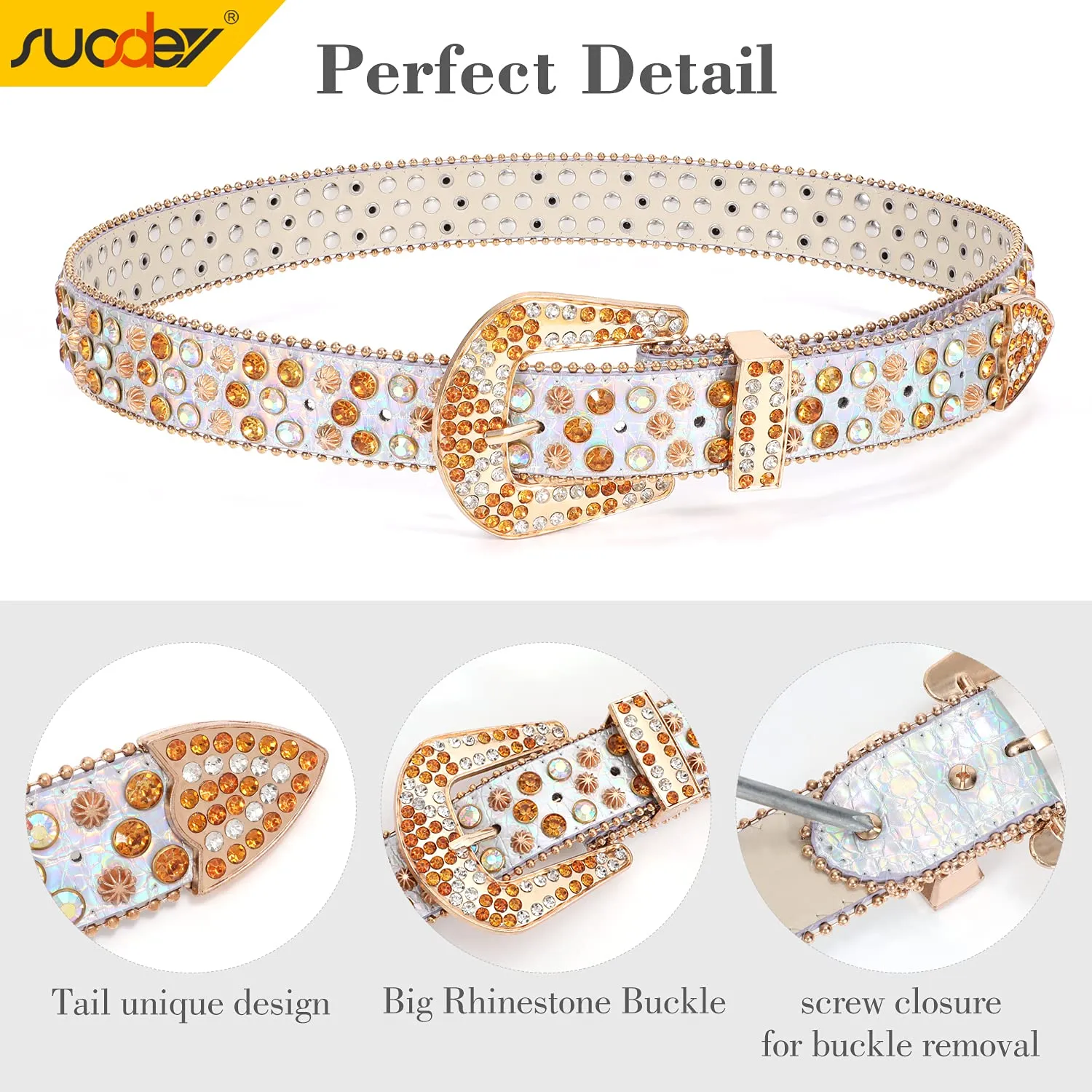 Rhinestone Belt for Men Women SUOSDEY Western Cowboy Cowgirl Bling Studded Leather Belt for Jeans Pants