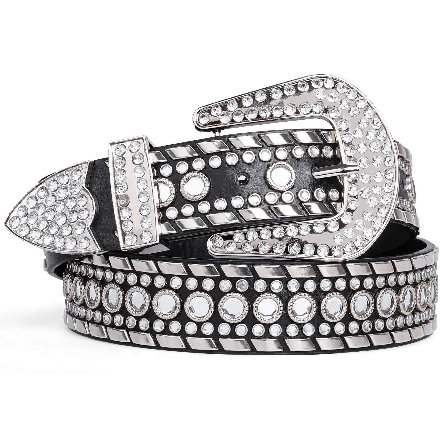 Rhinestone Belt for Men Women SUOSDEY Western Cowboy Cowgirl Bling Studded Leather Belt for Jeans Pants
