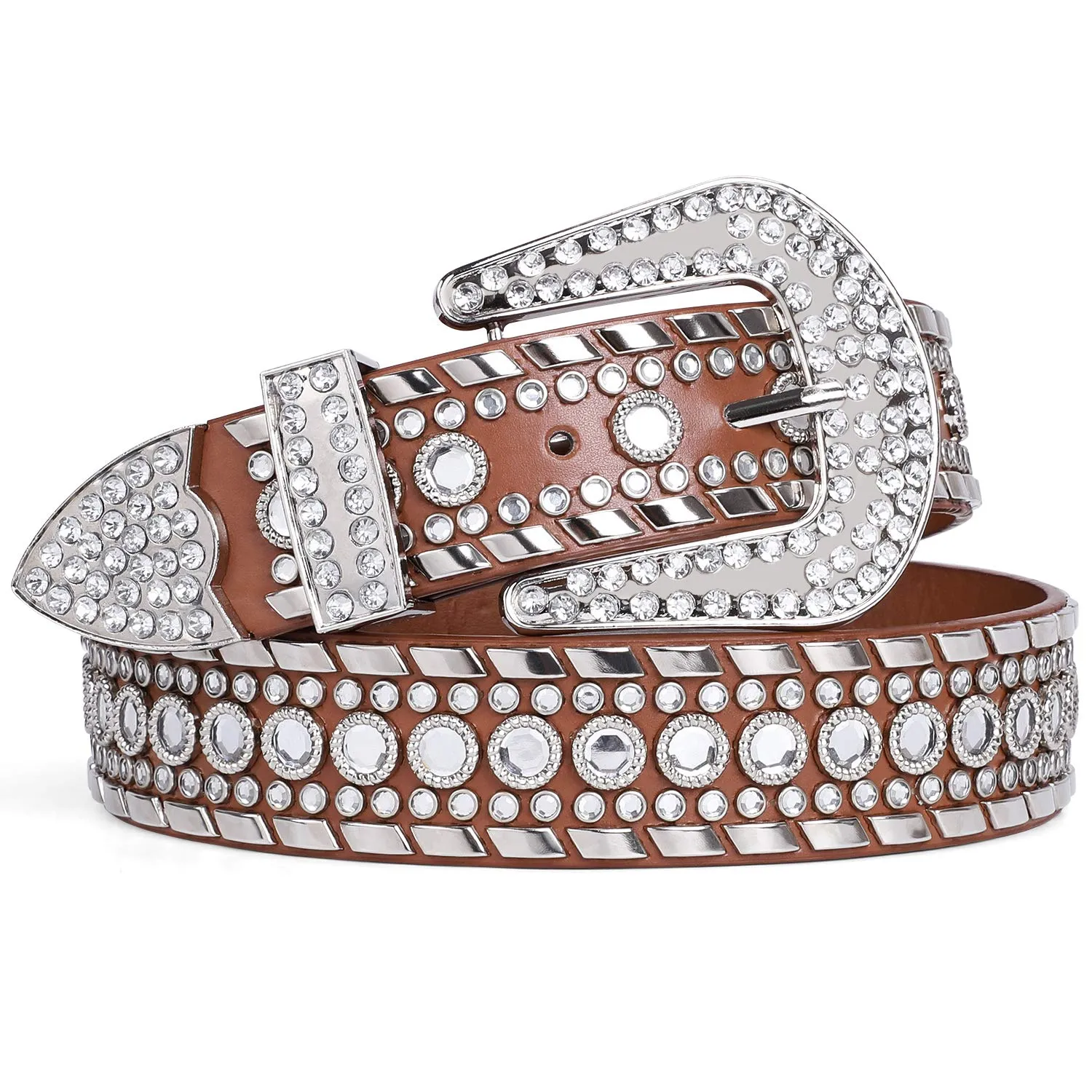Rhinestone Belt for Men Women SUOSDEY Western Cowboy Cowgirl Bling Studded Leather Belt for Jeans Pants