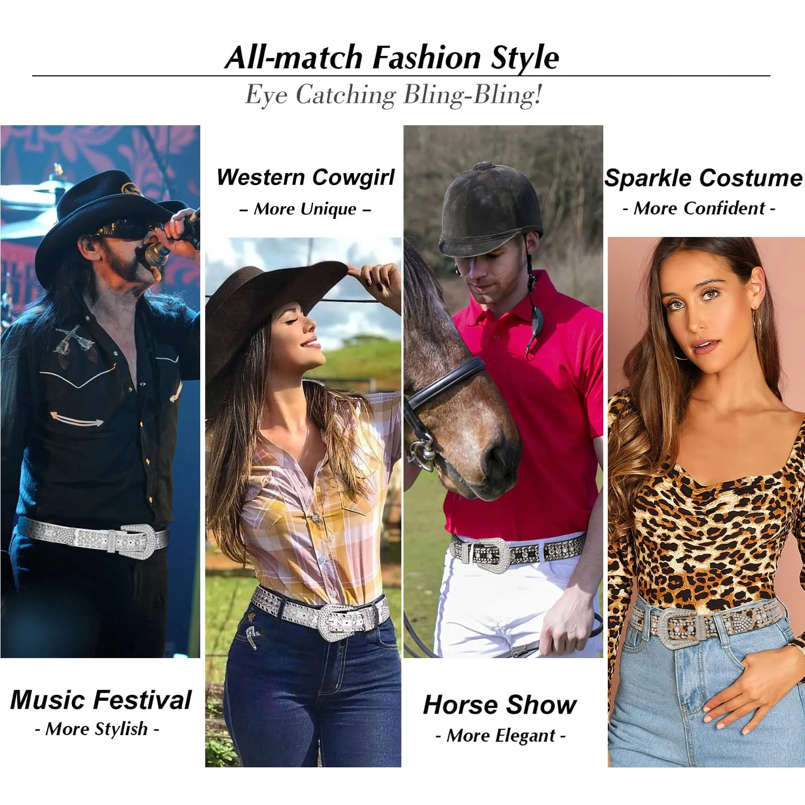 Rhinestone Belt for Men Women SUOSDEY Western Cowboy Cowgirl Bling Studded Leather Belt for Jeans Pants