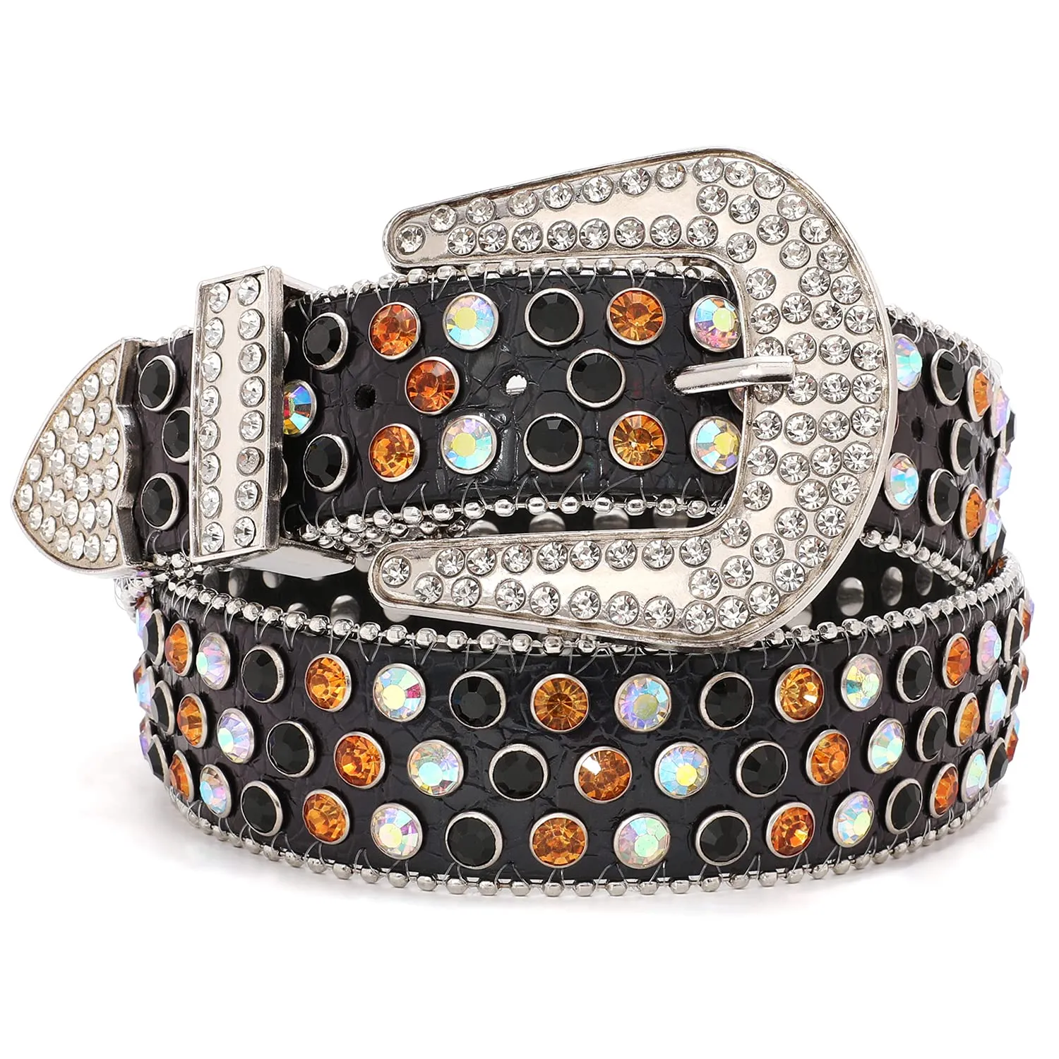 Rhinestone Belt for Men Women SUOSDEY Western Cowboy Cowgirl Bling Studded Leather Belt for Jeans Pants