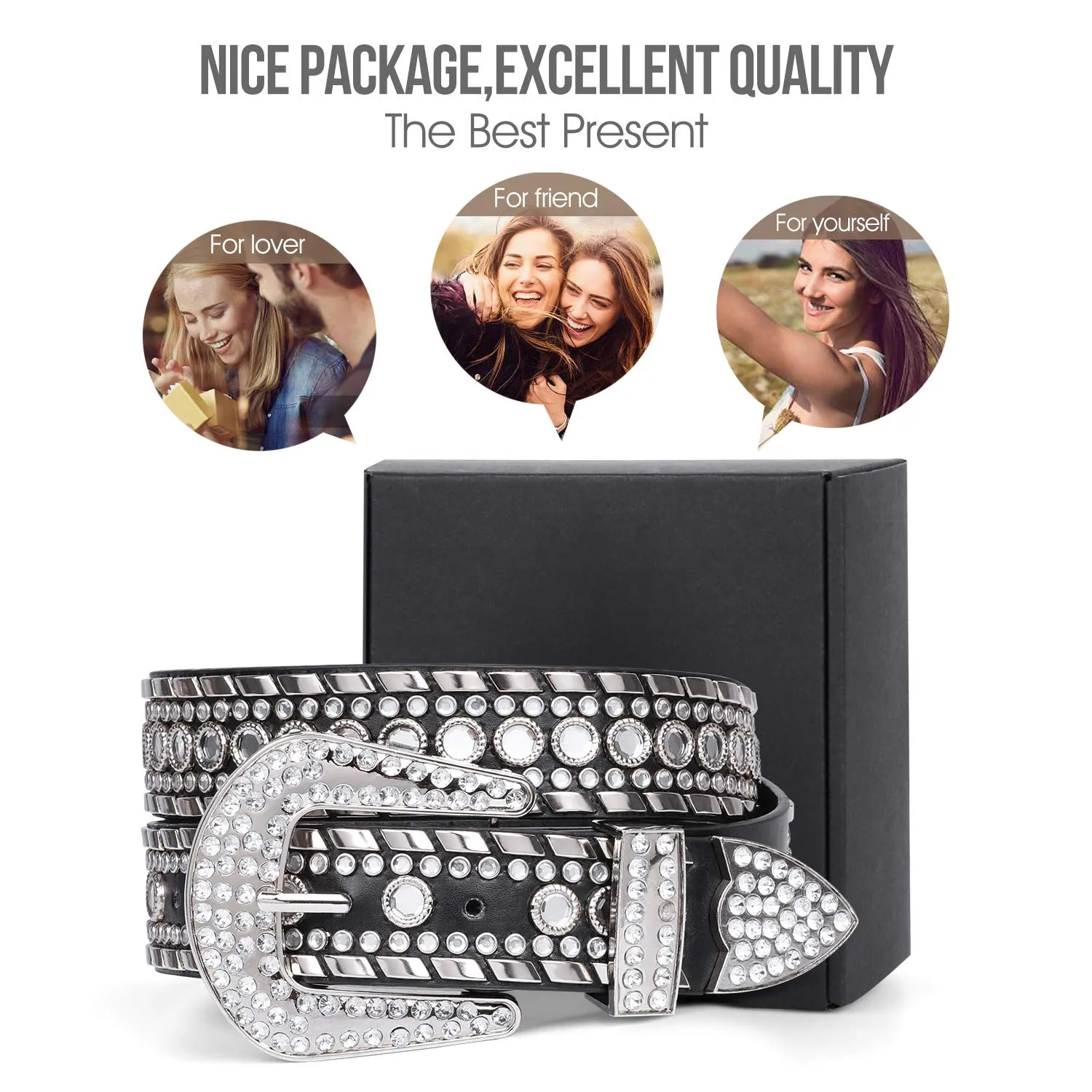 Rhinestone Belt for Men Women SUOSDEY Western Cowboy Cowgirl Bling Studded Leather Belt for Jeans Pants