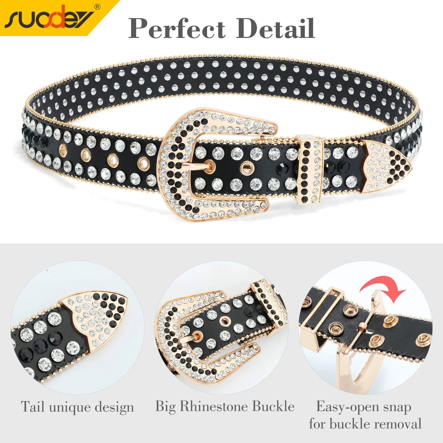 Rhinestone Belt for Men Women SUOSDEY Western Cowboy Cowgirl Bling Studded Leather Belt for Jeans Pants