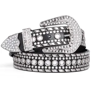Rhinestone Belt for Men Women SUOSDEY Western Cowboy Cowgirl Bling Studded Leather Belt for Jeans Pants