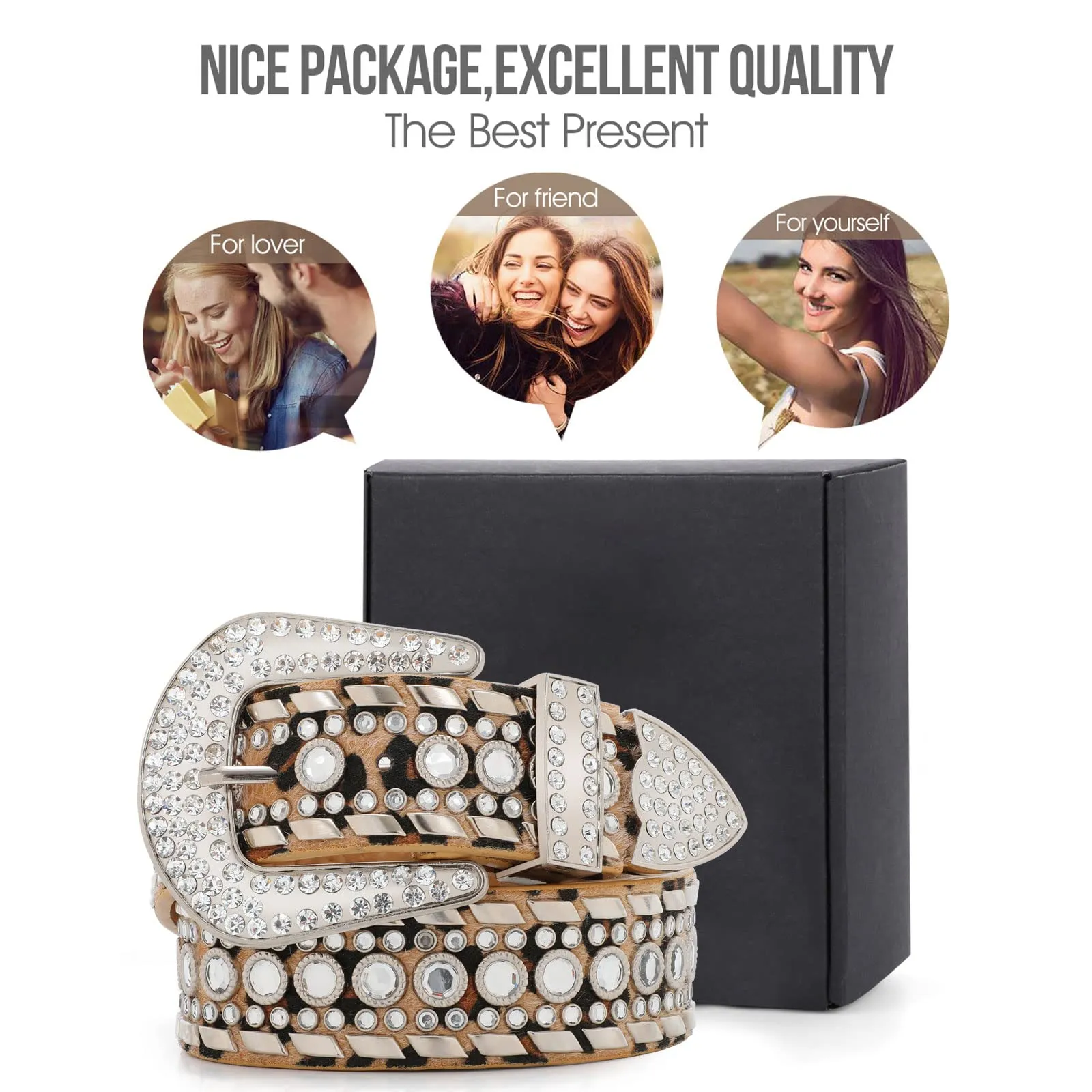 Rhinestone Belt for Men Women SUOSDEY Western Cowboy Cowgirl Bling Studded Leather Belt for Jeans Pants