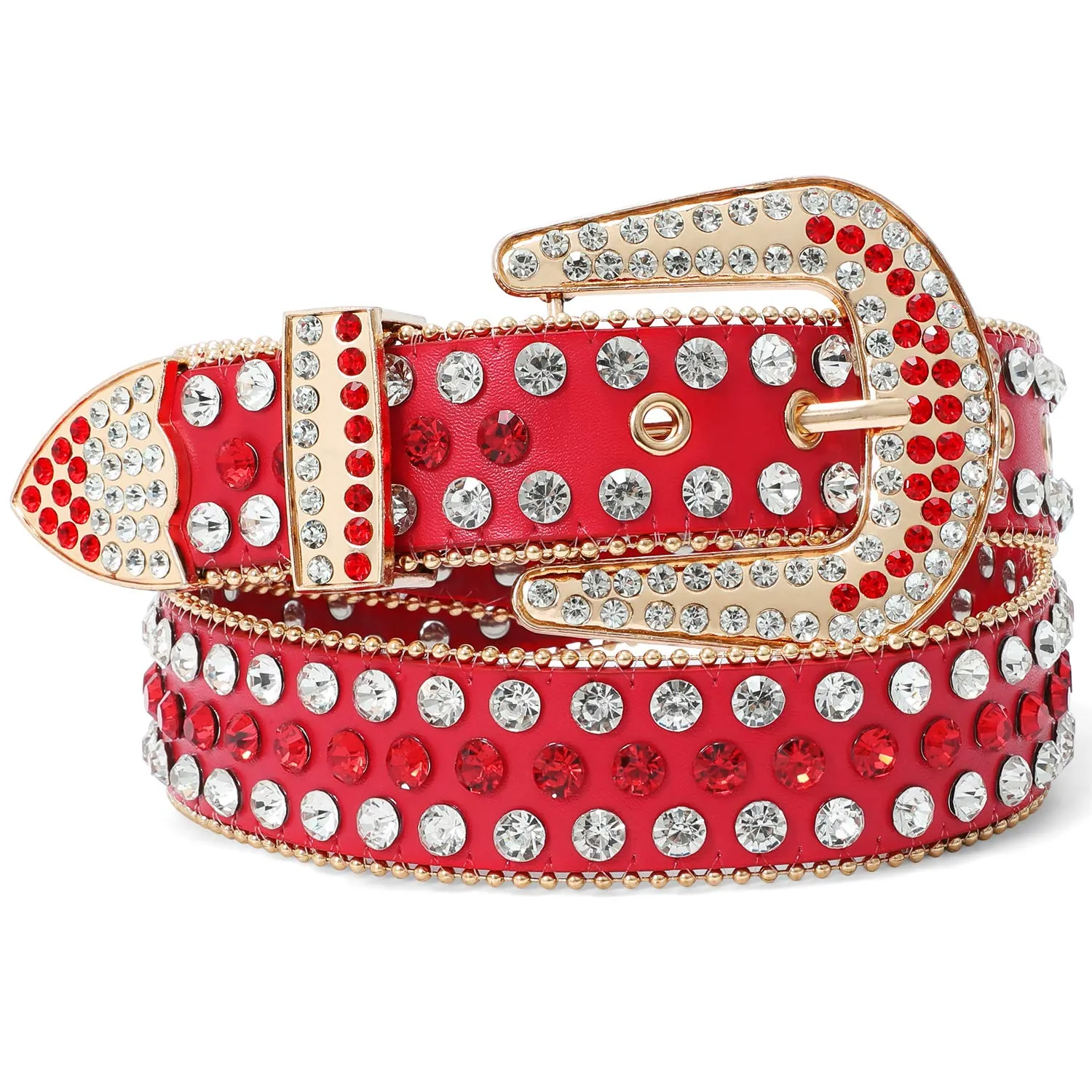 Rhinestone Belt for Men Women SUOSDEY Western Cowboy Cowgirl Bling Studded Leather Belt for Jeans Pants