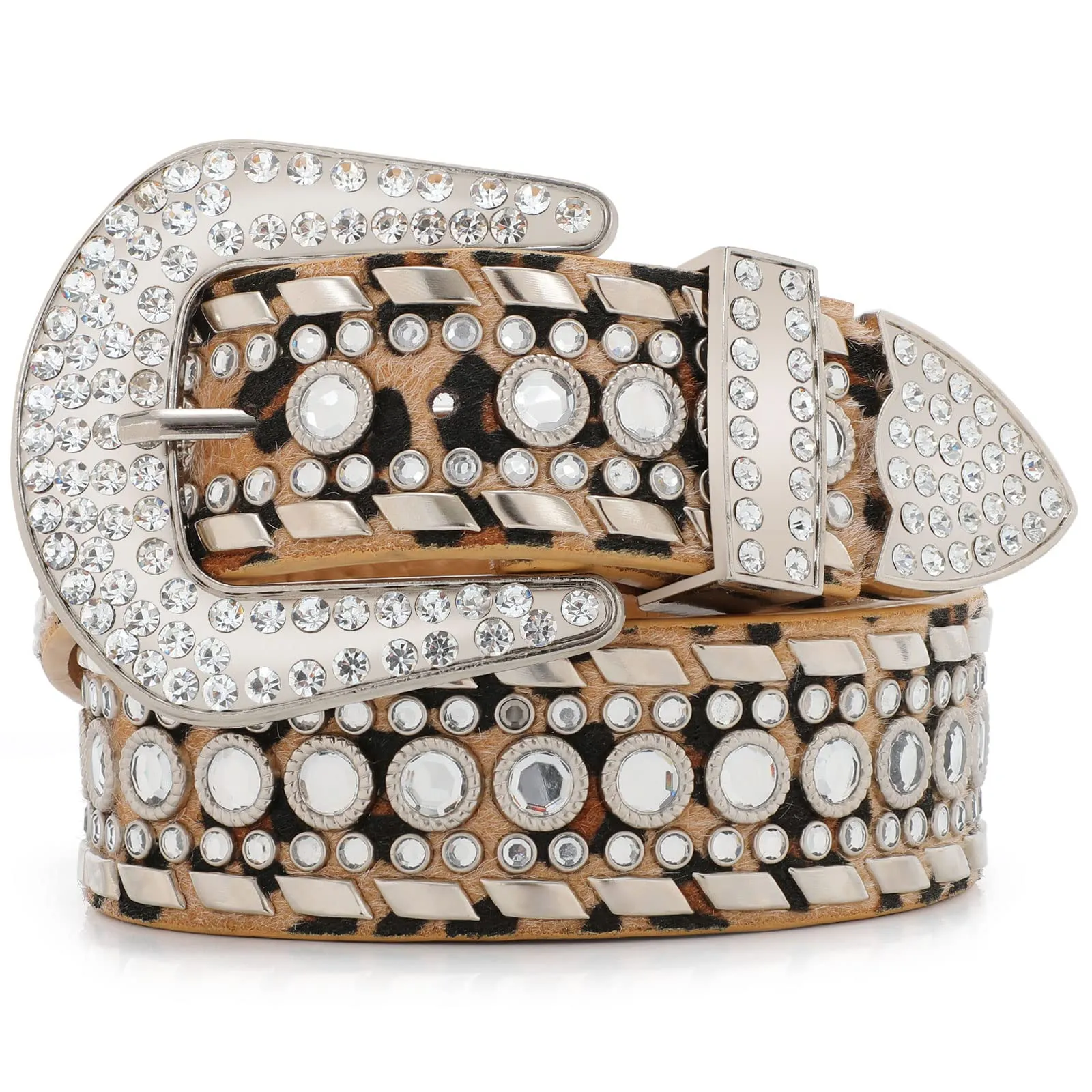 Rhinestone Belt for Men Women SUOSDEY Western Cowboy Cowgirl Bling Studded Leather Belt for Jeans Pants