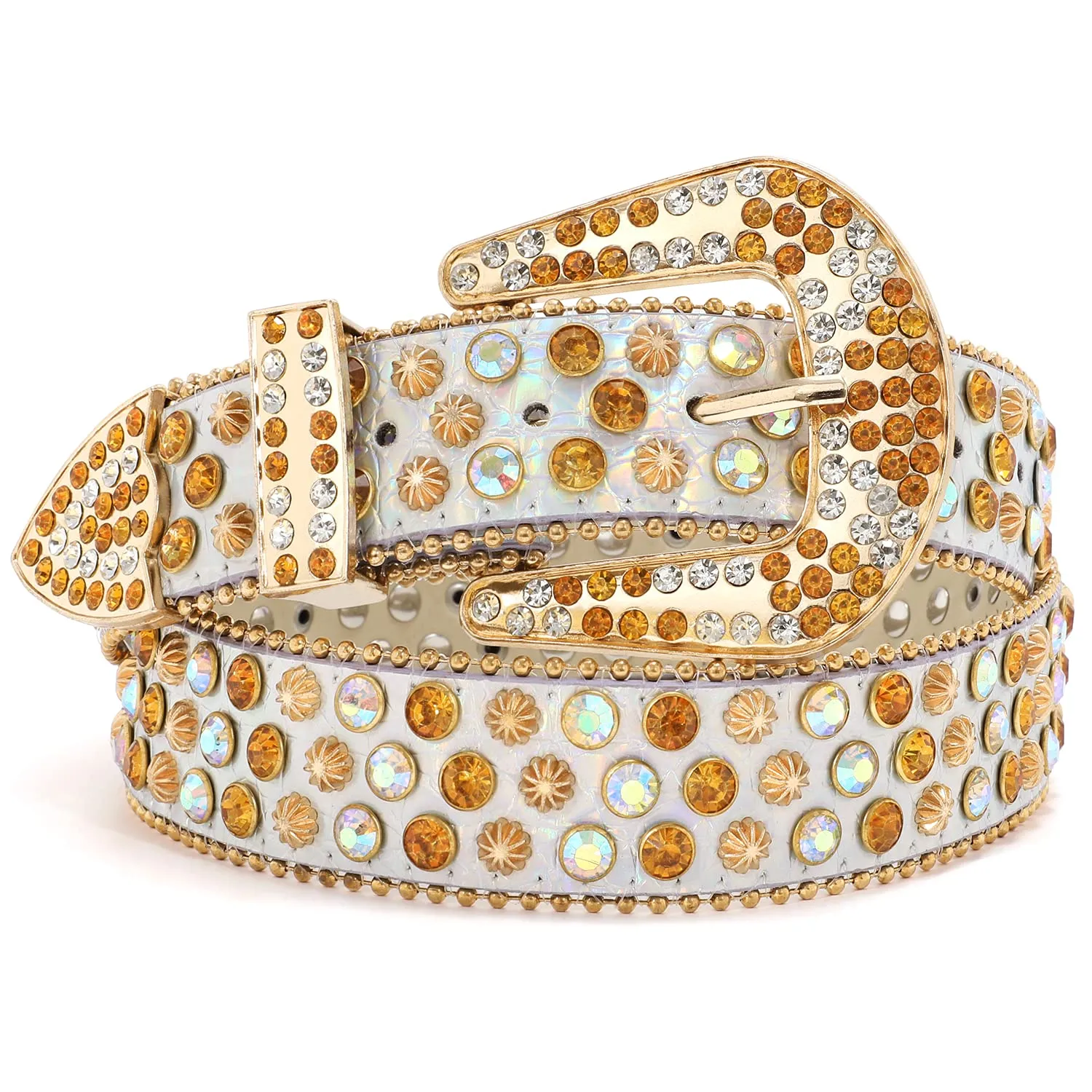 Rhinestone Belt for Men Women SUOSDEY Western Cowboy Cowgirl Bling Studded Leather Belt for Jeans Pants