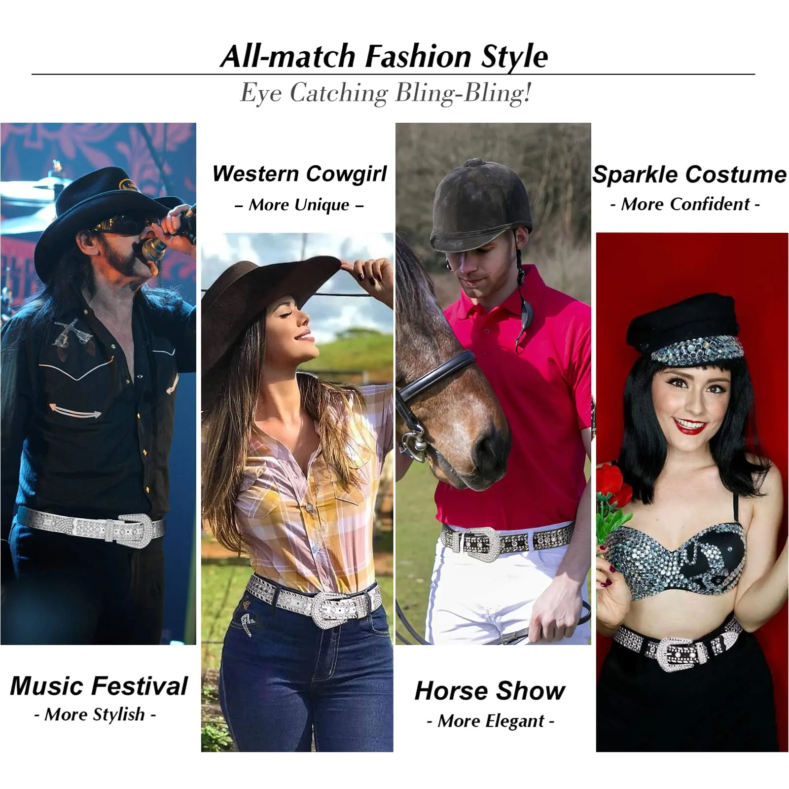 Rhinestone Belt for Men Women SUOSDEY Western Cowboy Cowgirl Bling Studded Leather Belt for Jeans Pants