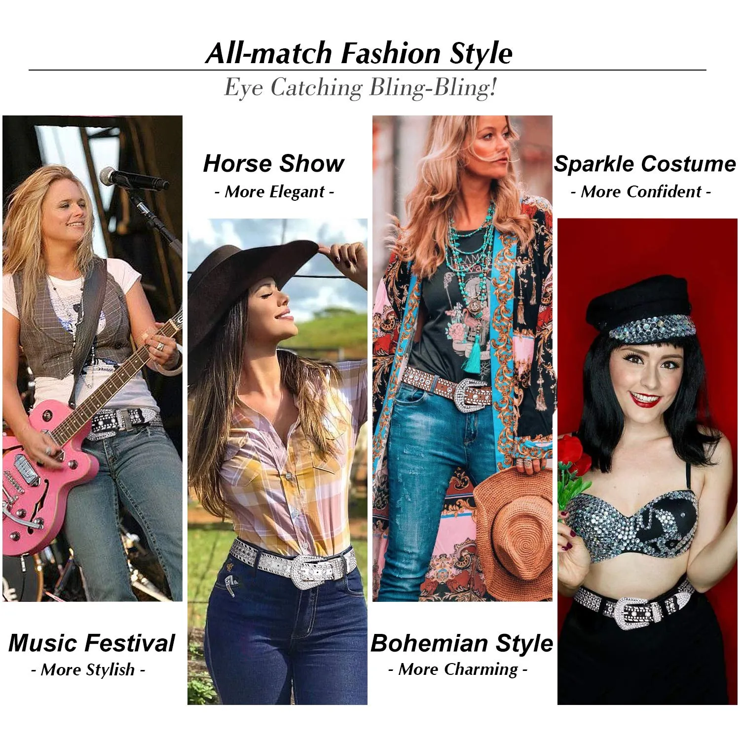 Rhinestone Belt for Men Women SUOSDEY Western Cowboy Cowgirl Bling Studded Leather Belt for Jeans Pants