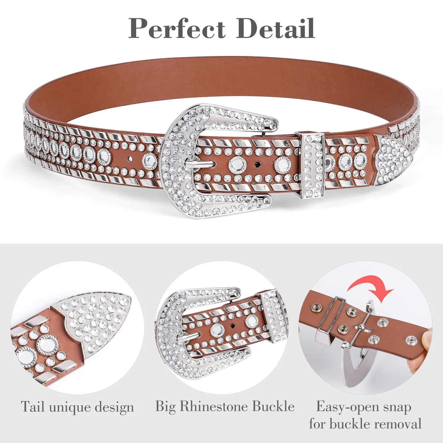 Rhinestone Belt for Men Women SUOSDEY Western Cowboy Cowgirl Bling Studded Leather Belt for Jeans Pants