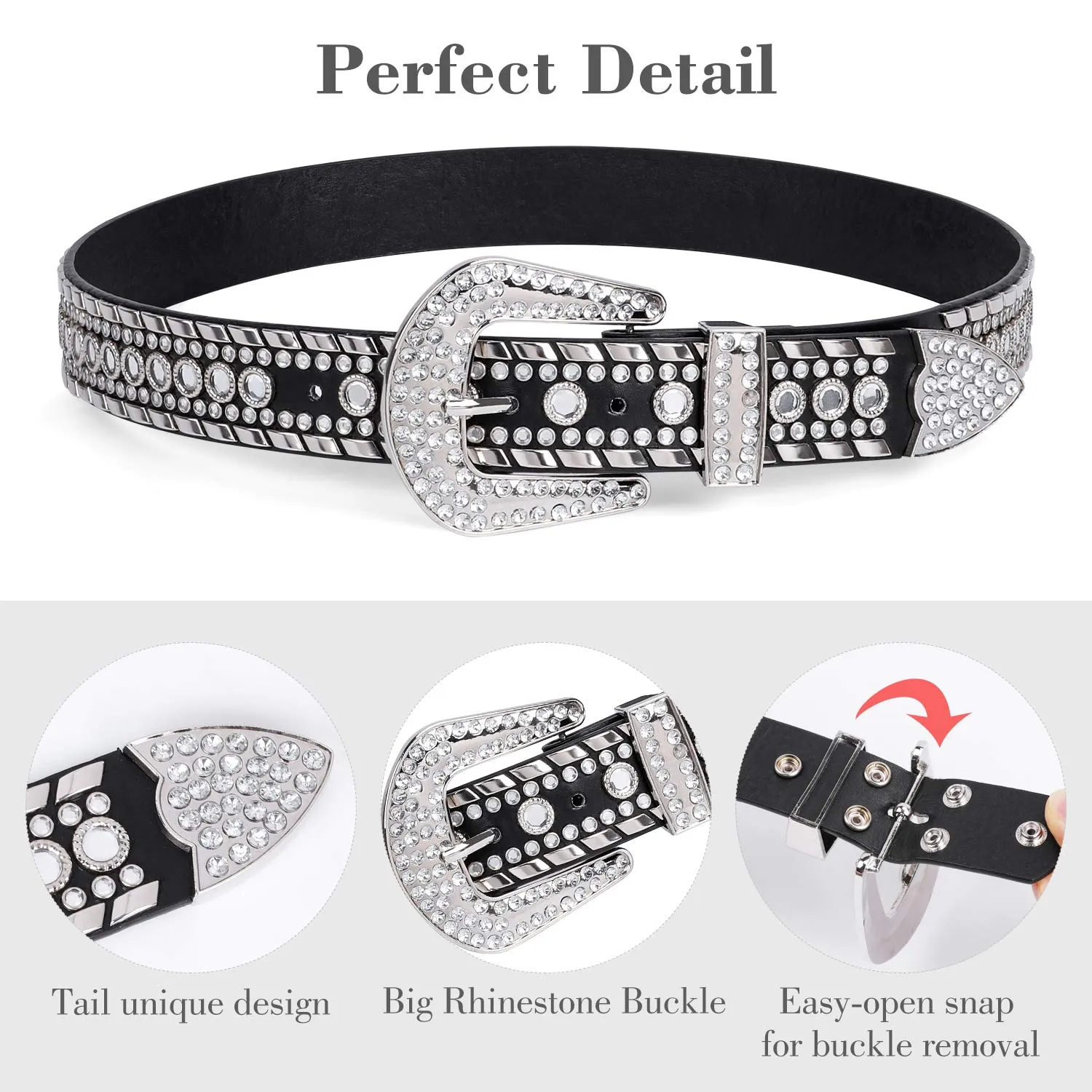 Rhinestone Belt for Men Women SUOSDEY Western Cowboy Cowgirl Bling Studded Leather Belt for Jeans Pants