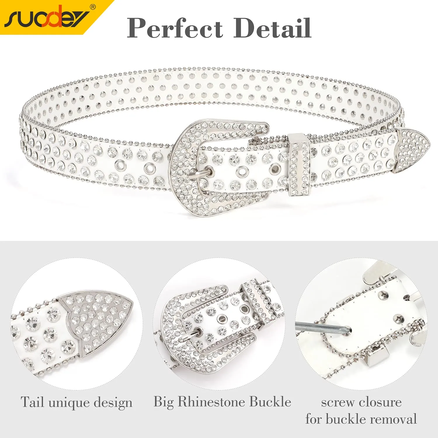 Rhinestone Belt for Men Women SUOSDEY Western Cowboy Cowgirl Bling Studded Leather Belt for Jeans Pants