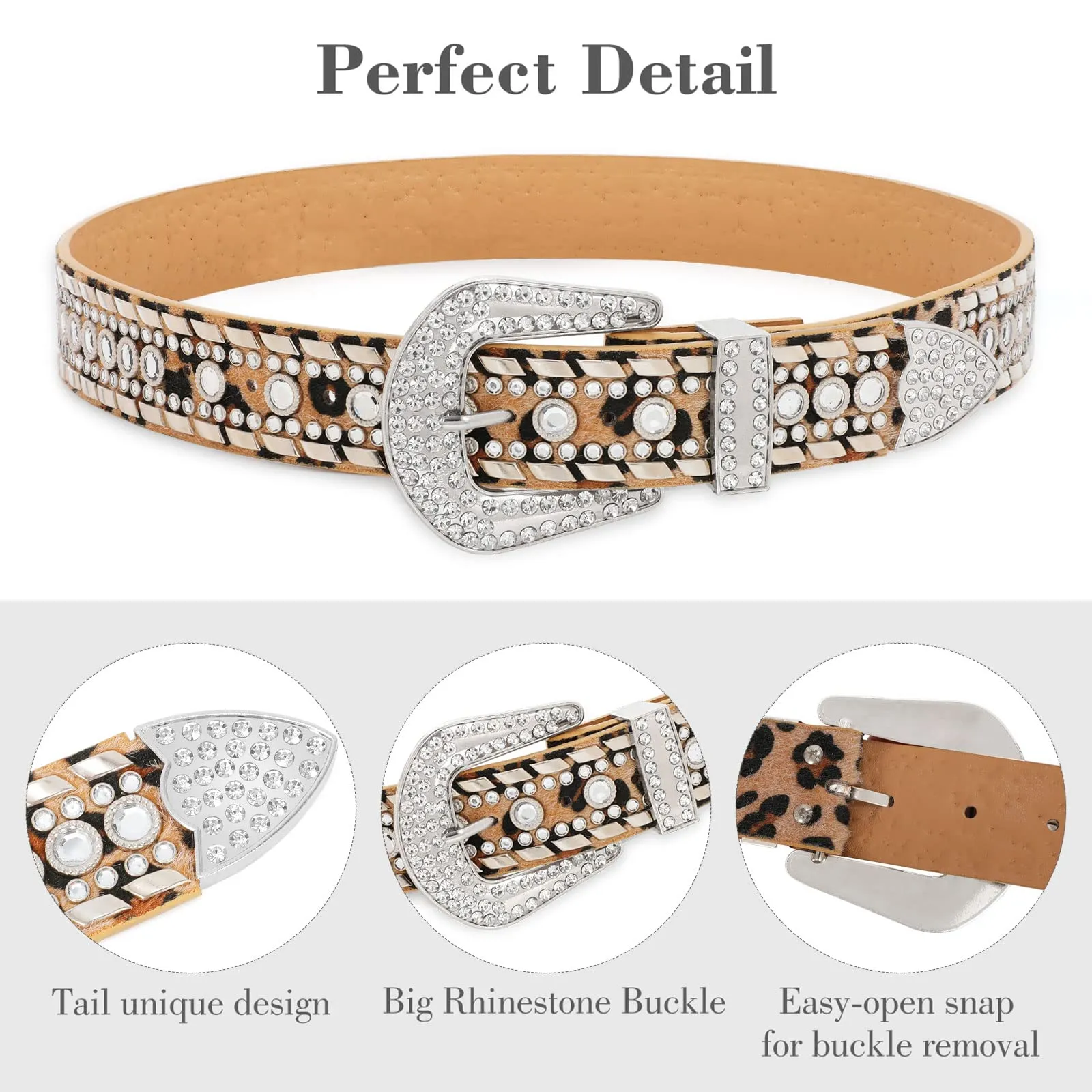 Rhinestone Belt for Men Women SUOSDEY Western Cowboy Cowgirl Bling Studded Leather Belt for Jeans Pants