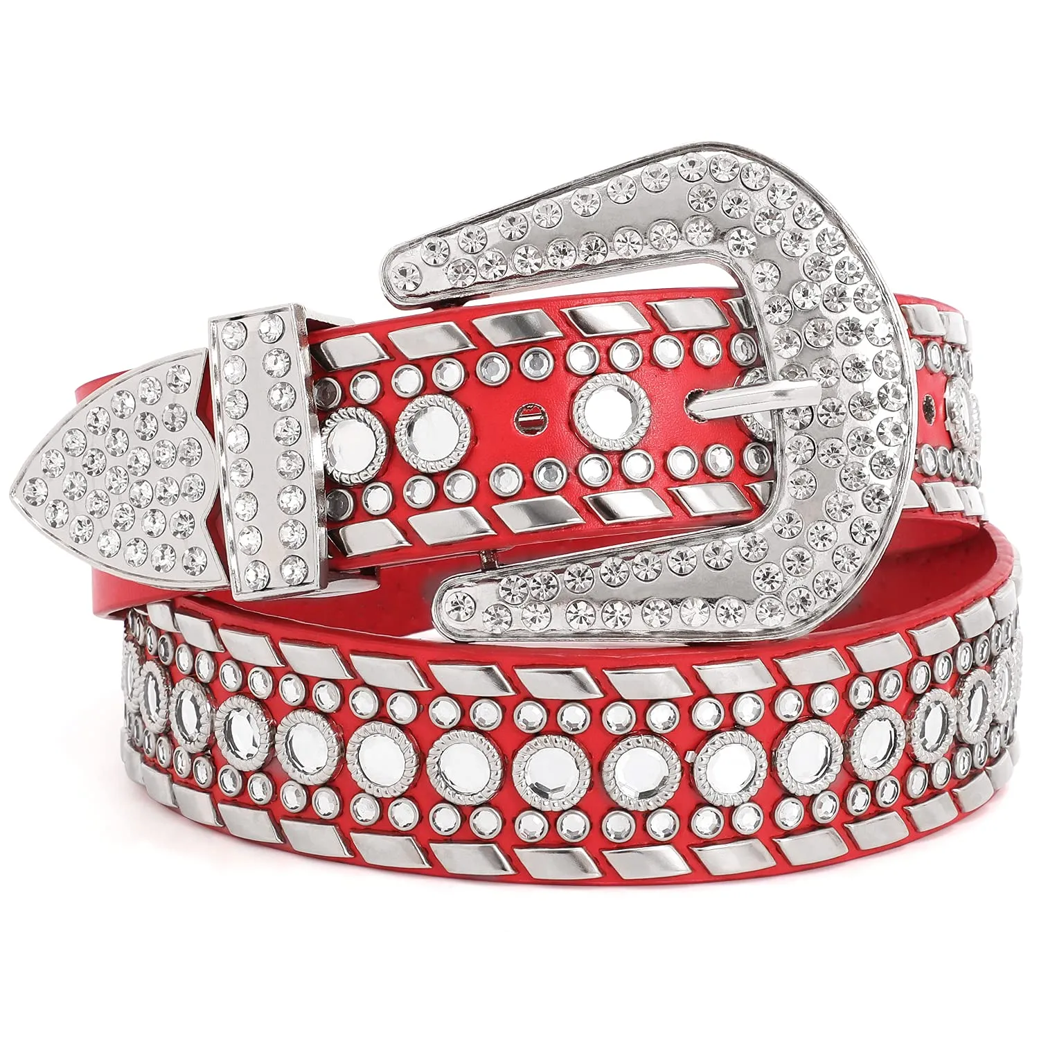 Rhinestone Belt for Men Women SUOSDEY Western Cowboy Cowgirl Bling Studded Leather Belt for Jeans Pants