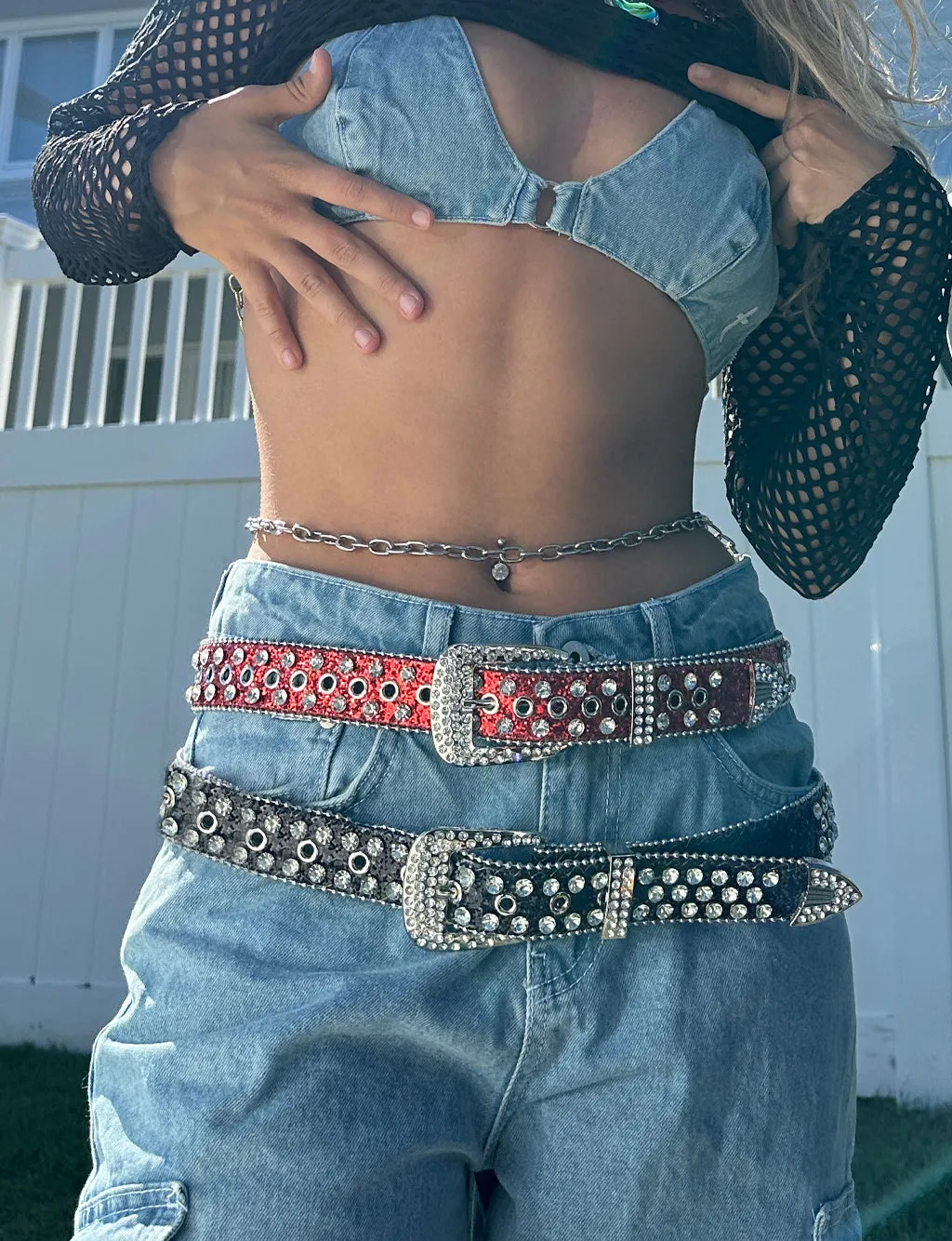 RHINESTONE COWGAL BELT - BLACK