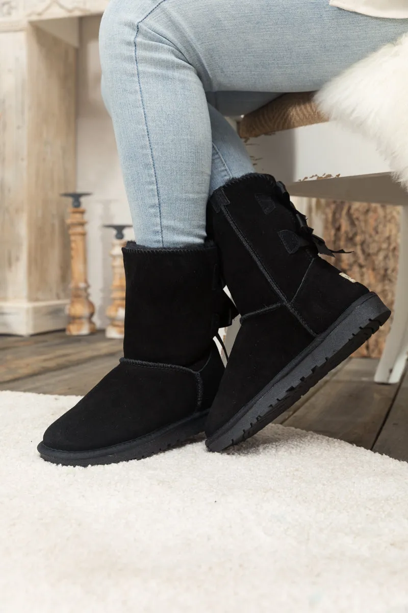 Ribbon Back Double-Bow Suede Boots