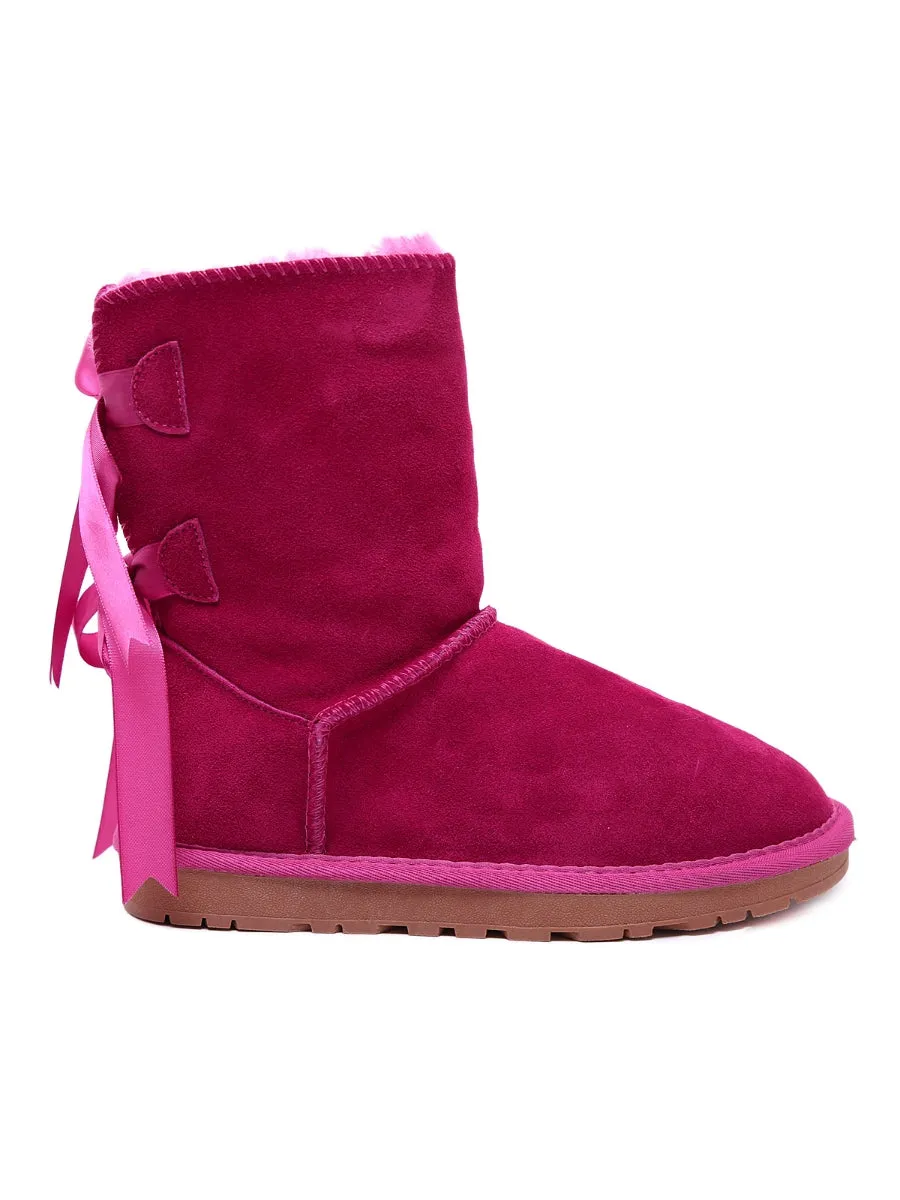 Ribbon Back Double-Bow Suede Boots