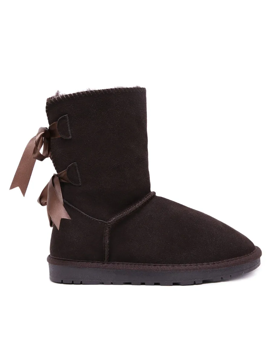 Ribbon Back Double-Bow Suede Boots
