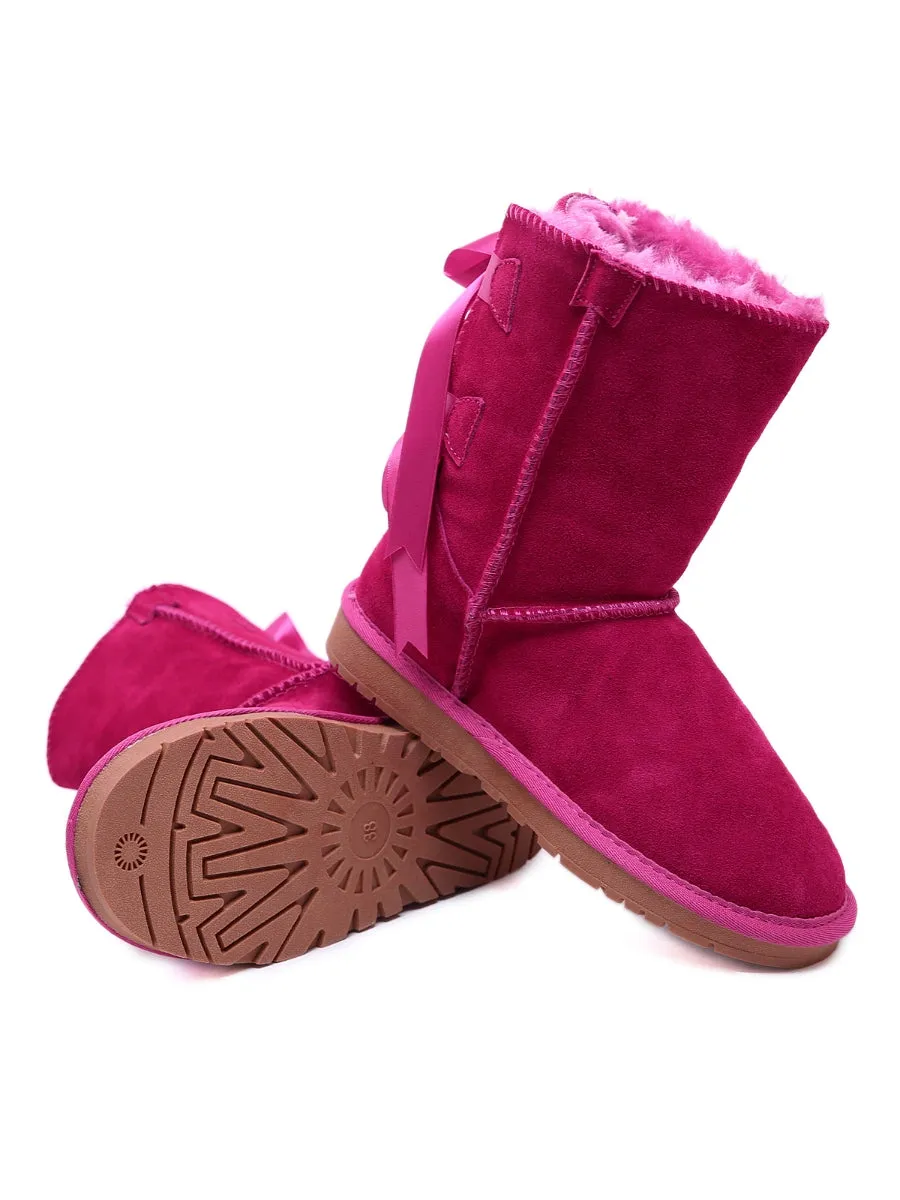 Ribbon Back Double-Bow Suede Boots
