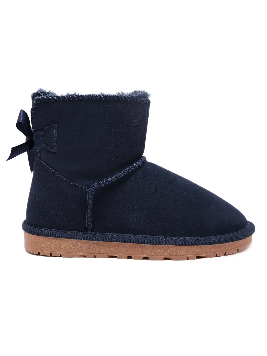 Ribbon Bow-Back Faux Fur-Lined Suede Boots