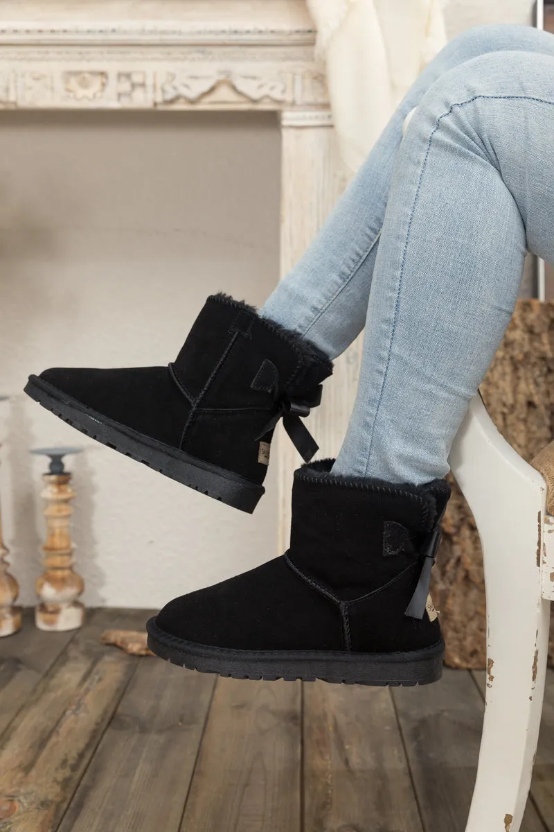 Ribbon Bow-Back Faux Fur-Lined Suede Boots