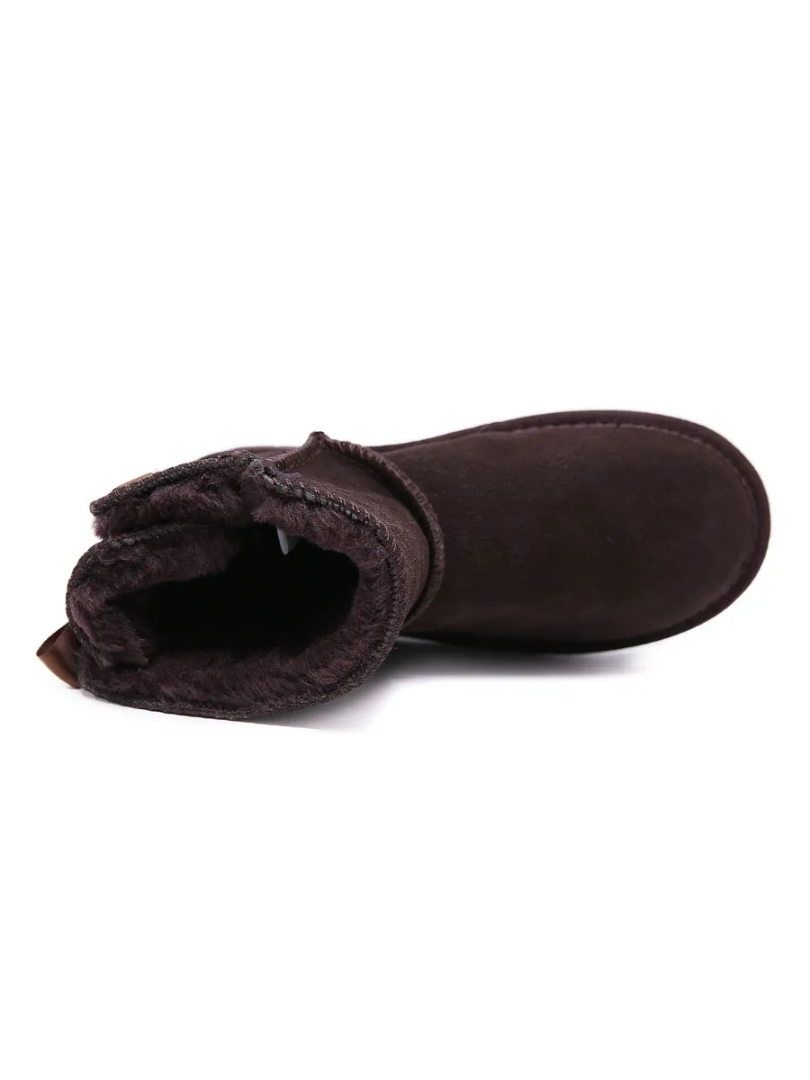 Ribbon Bow-Back Faux Fur-Lined Suede Boots
