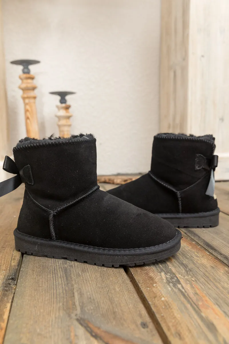 Ribbon Bow-Back Faux Fur-Lined Suede Boots