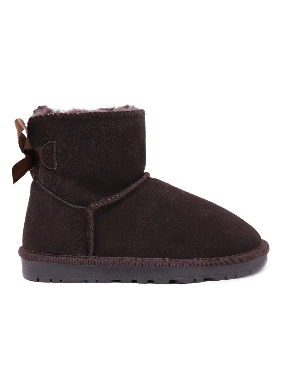 Ribbon Bow-Back Faux Fur-Lined Suede Boots