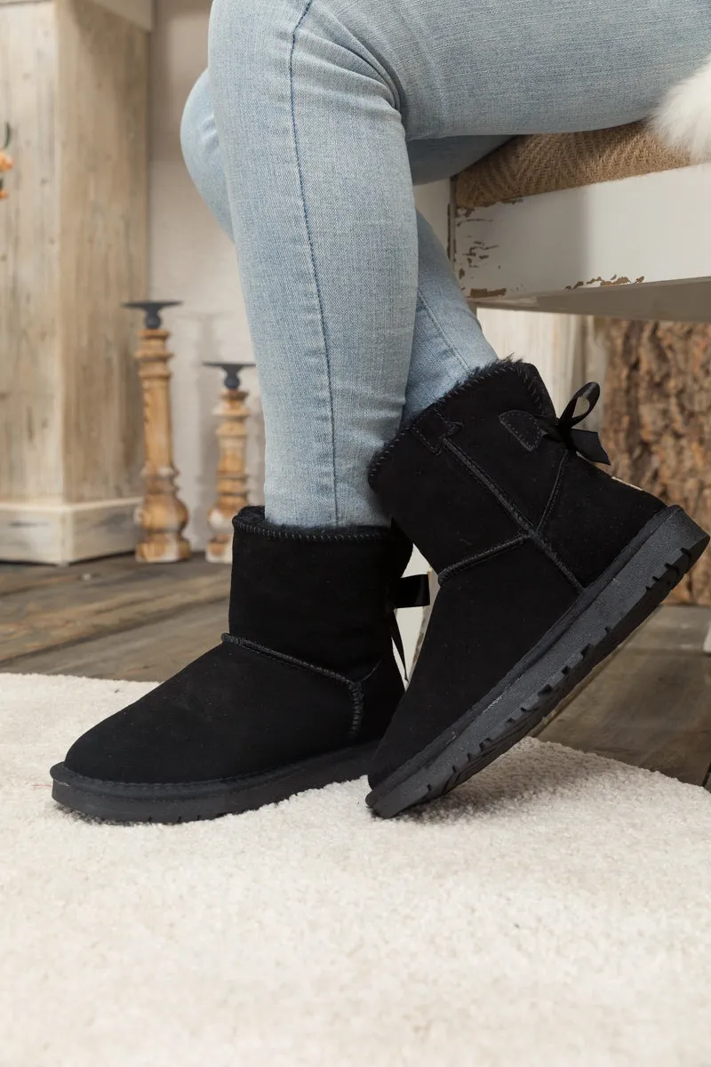 Ribbon Bow-Back Faux Fur-Lined Suede Boots