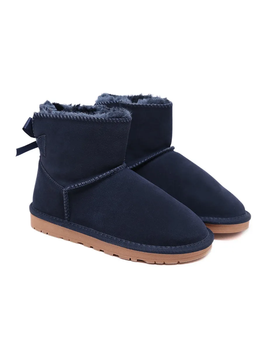 Ribbon Bow-Back Faux Fur-Lined Suede Boots