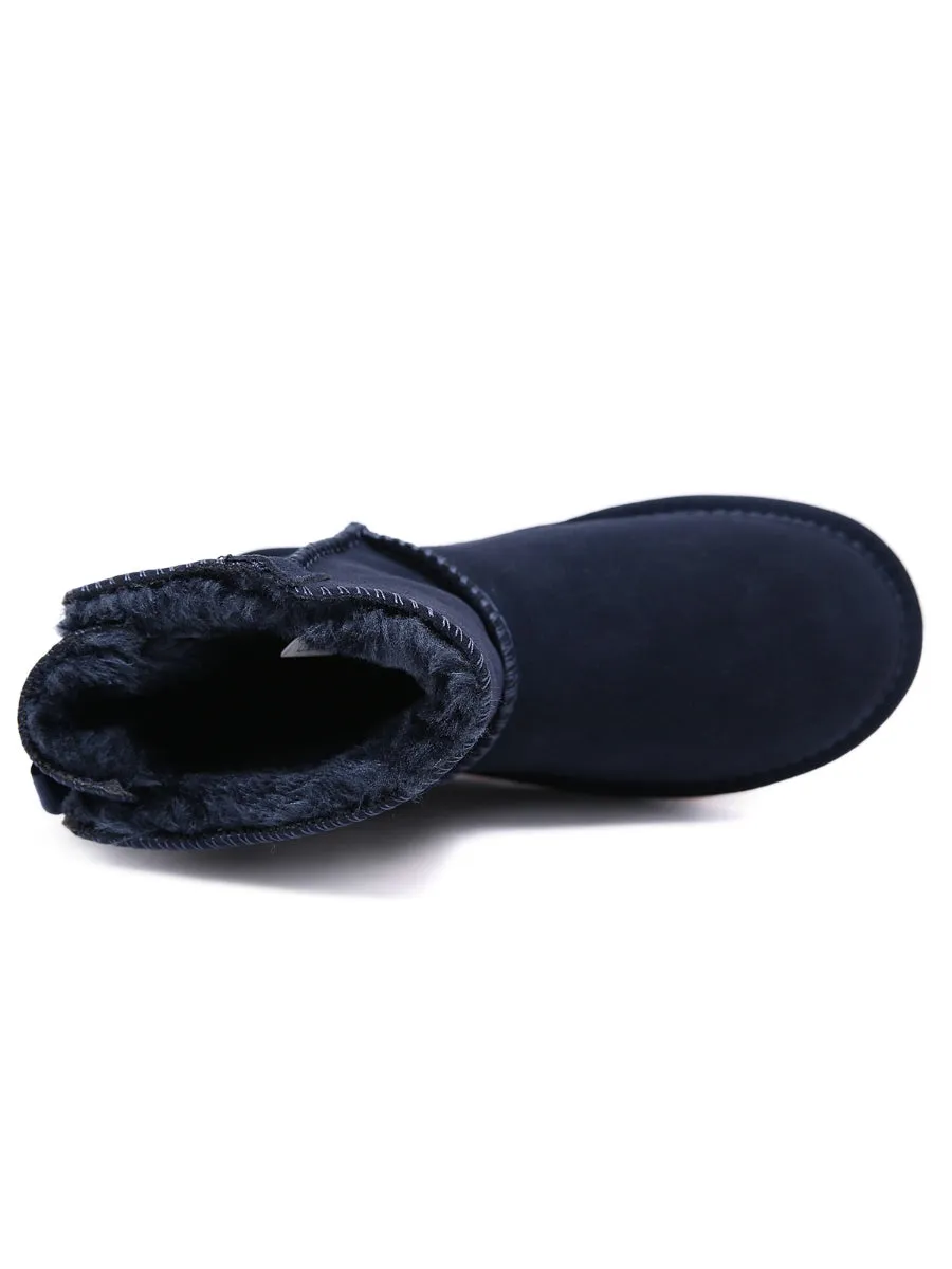 Ribbon Bow-Back Faux Fur-Lined Suede Boots