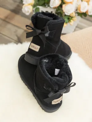 Ribbon Bow-Back Faux Fur-Lined Suede Boots