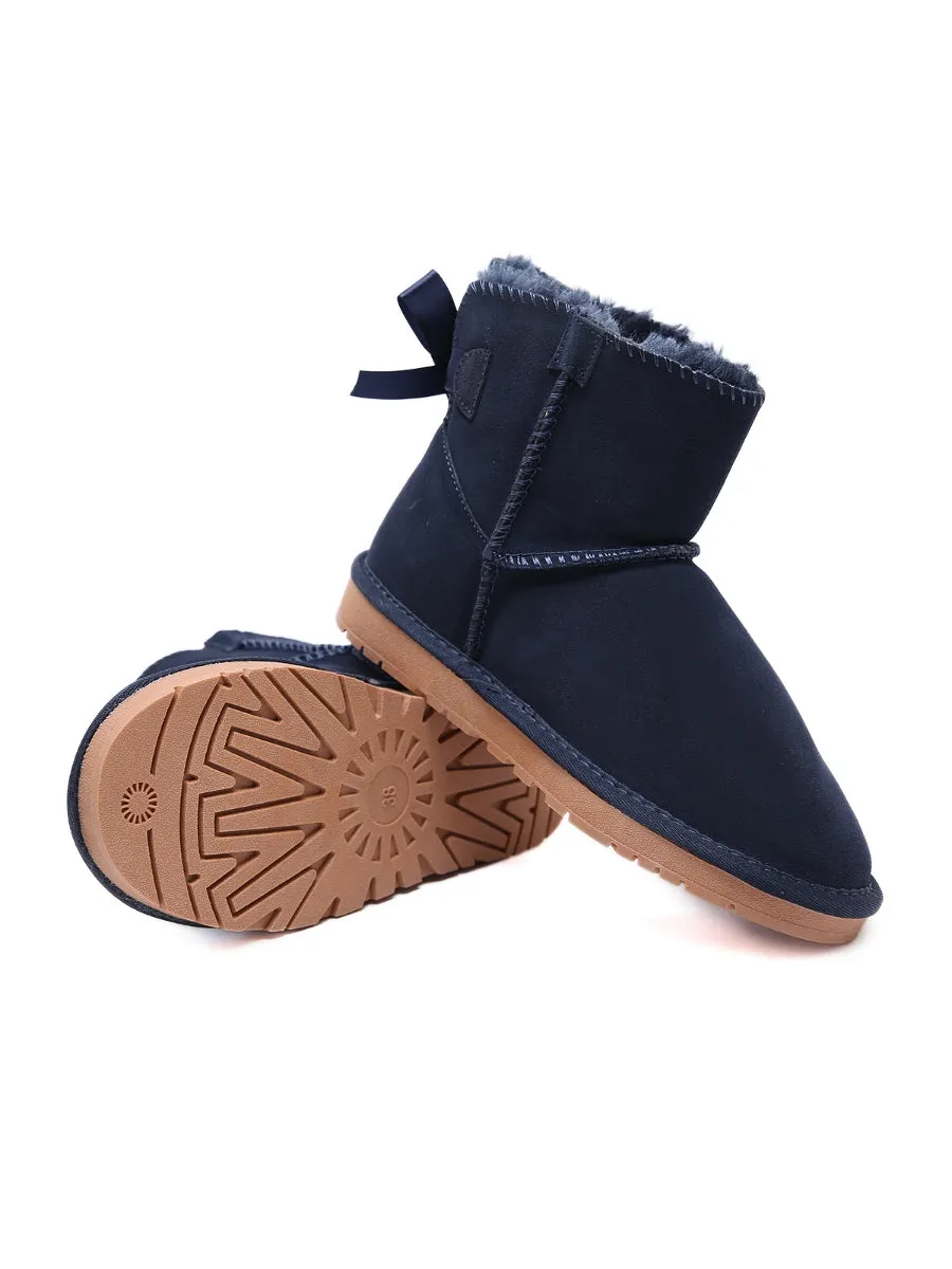 Ribbon Bow-Back Faux Fur-Lined Suede Boots