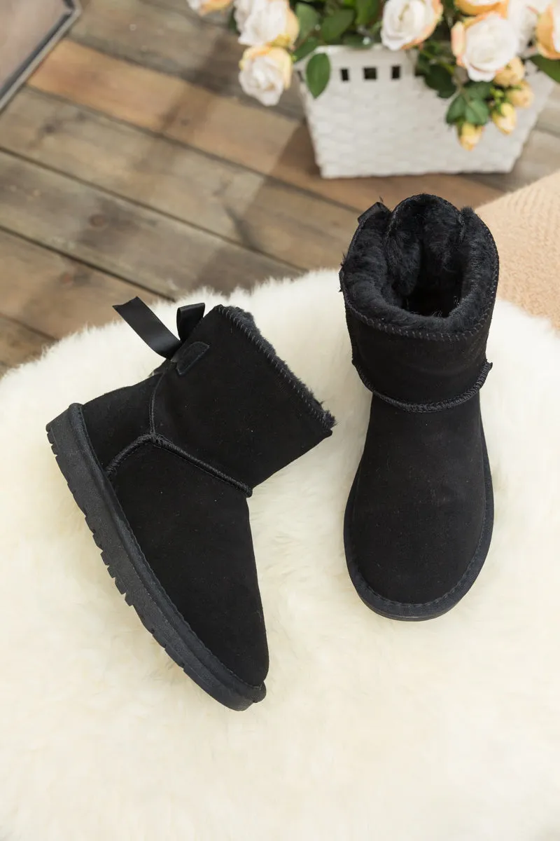Ribbon Bow-Back Faux Fur-Lined Suede Boots