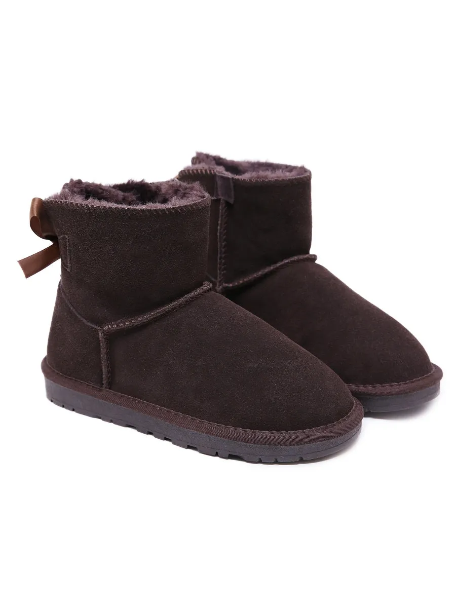 Ribbon Bow-Back Faux Fur-Lined Suede Boots