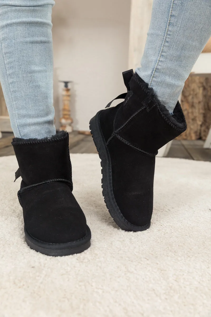 Ribbon Bow-Back Faux Fur-Lined Suede Boots