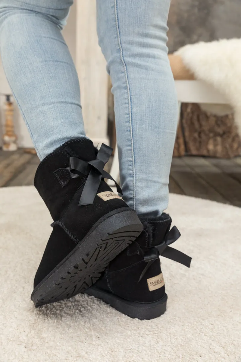 Ribbon Bow-Back Faux Fur-Lined Suede Boots