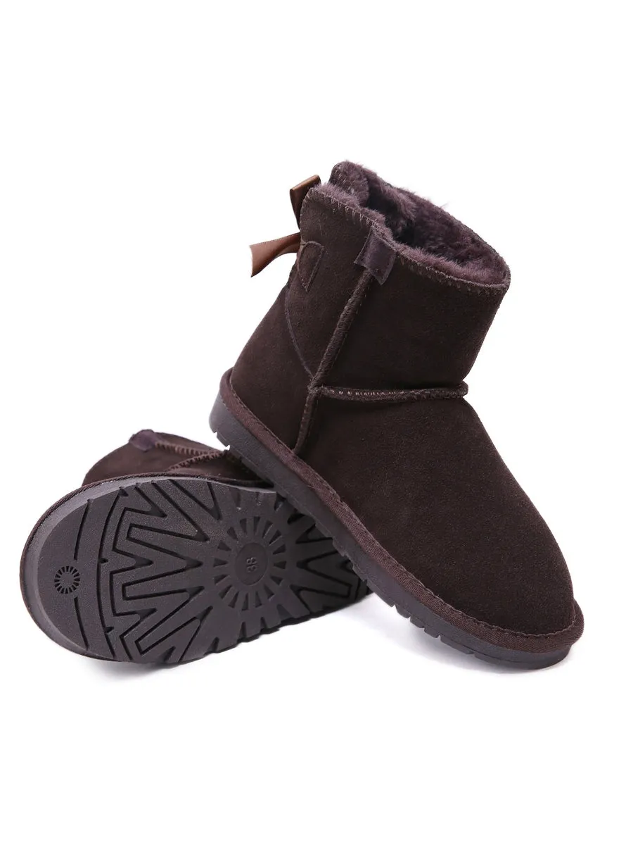 Ribbon Bow-Back Faux Fur-Lined Suede Boots