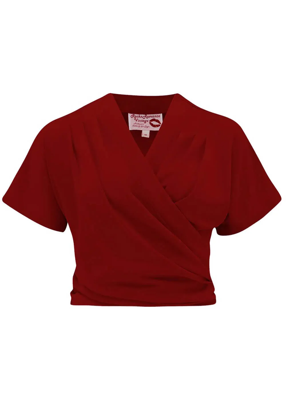 Rock N Romance Darla Korte Mouw 40's Wrap Blouse Wine